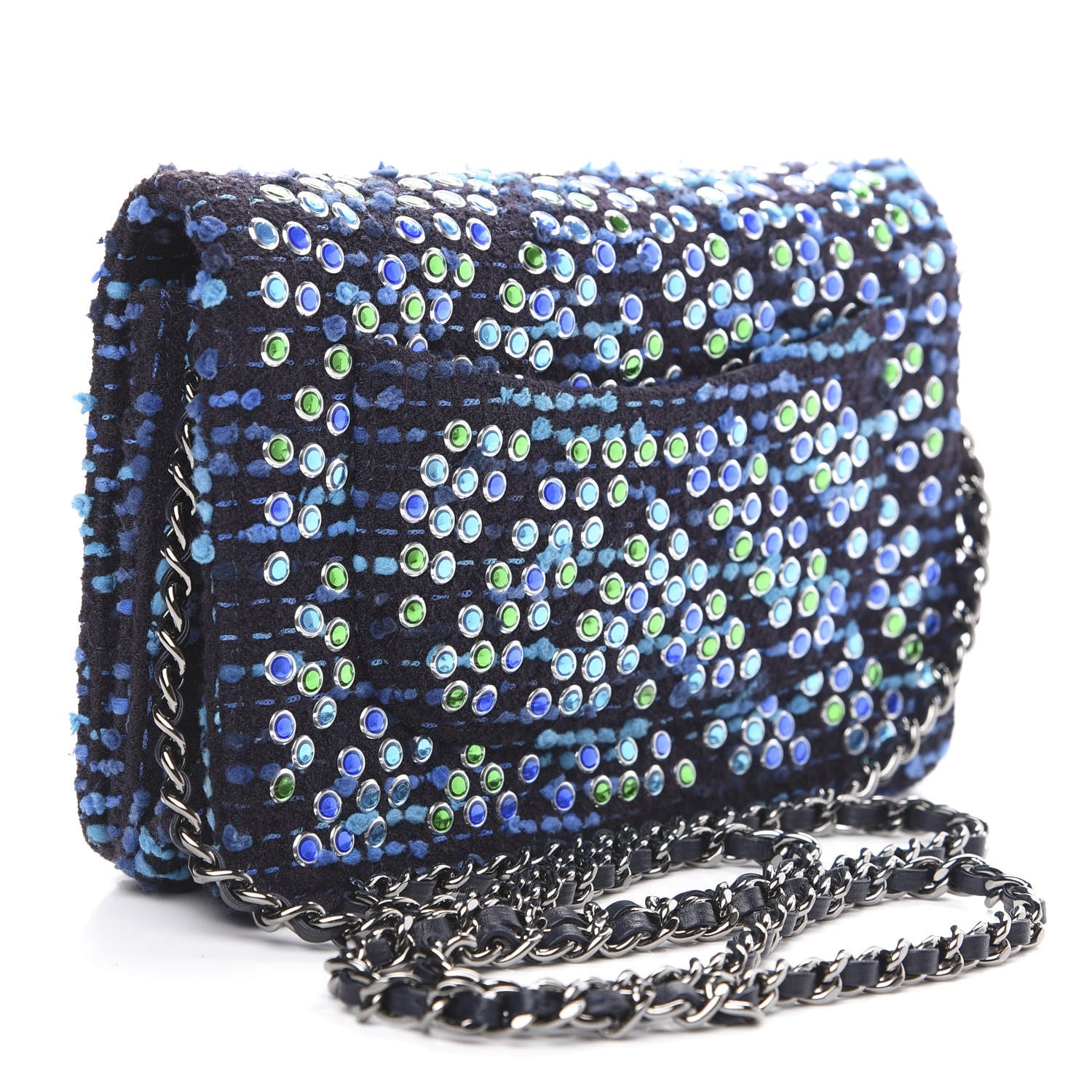 Chanel Crystal Tweed Wallet On Chain WOC Blue 2 of 10