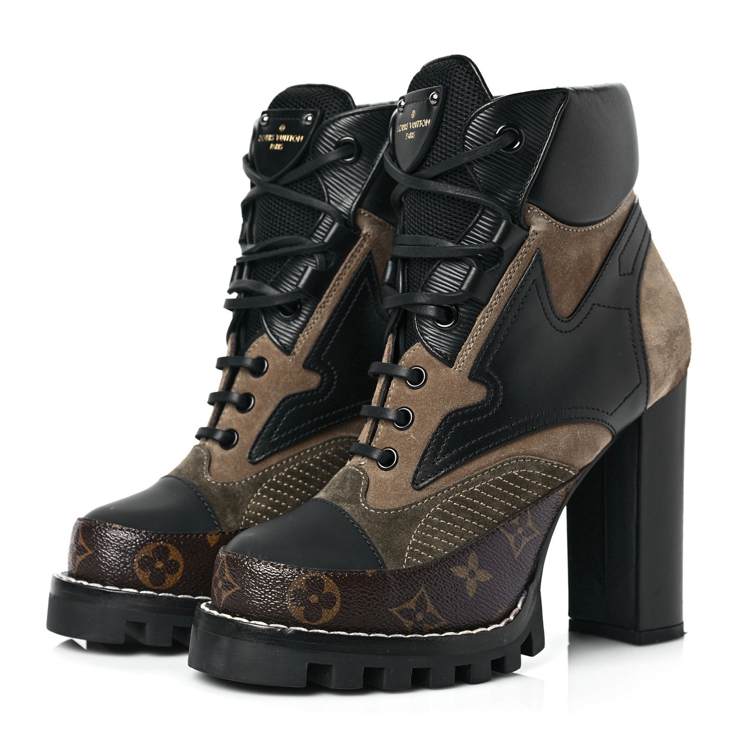 Suede Calfskin Monogram Star Trail Ankle Boots 38 Khaki