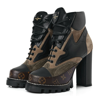 Louis Vuitton Suede Calfskin Monogram Star Trail Ankle Boots 38 Khaki 3 of 9