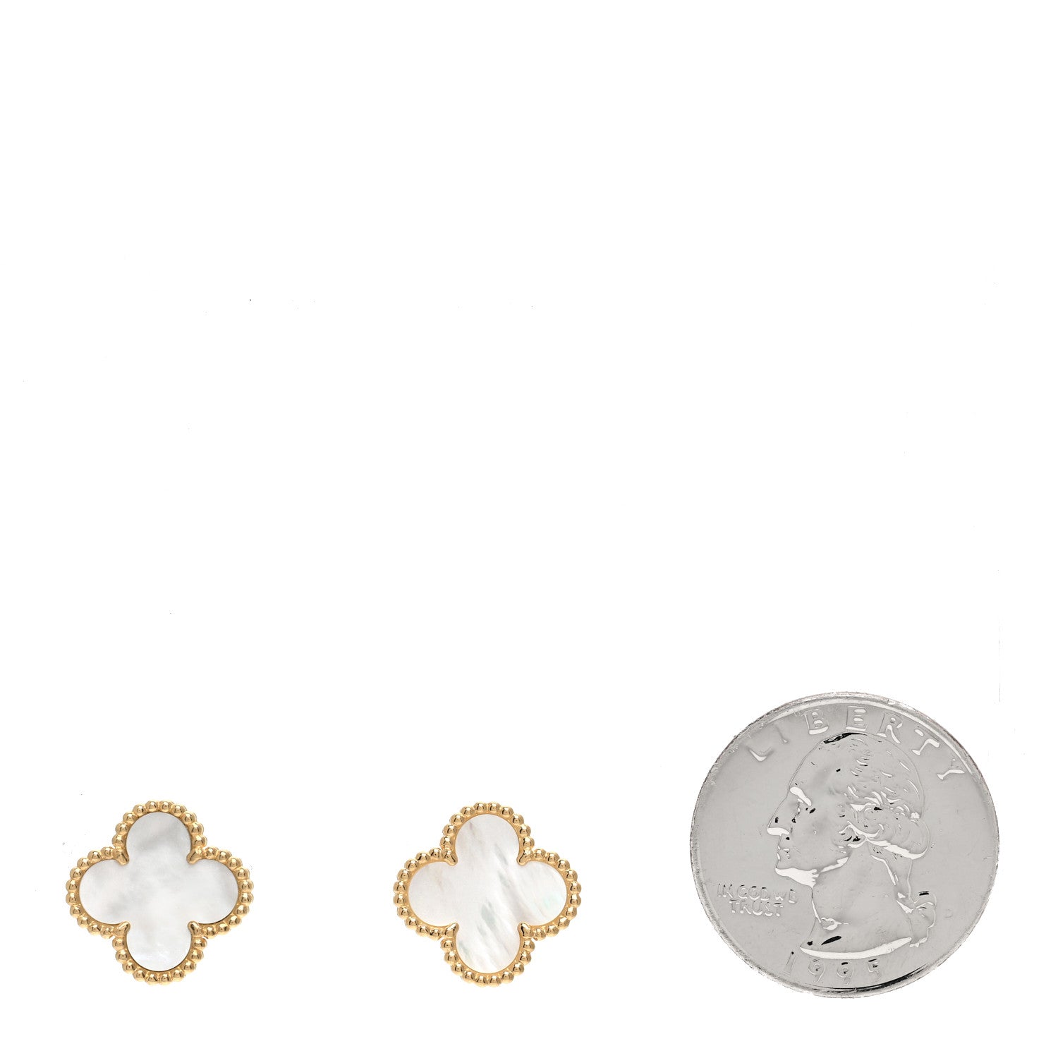 Van Cleef & Arpels 18K Yellow Gold Mother of Pearl Vintage Alhambra Earrings 2 of 5