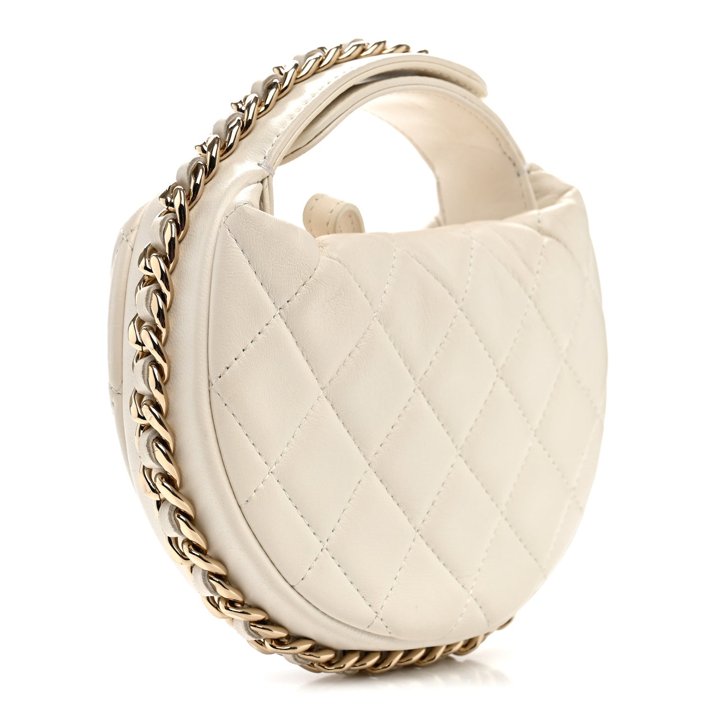 Lambskin Quilted Chain Around Pouch Hobo White