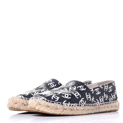 Chanel Lambskin Printed CC Espadrilles 39 Black White 3 of 11