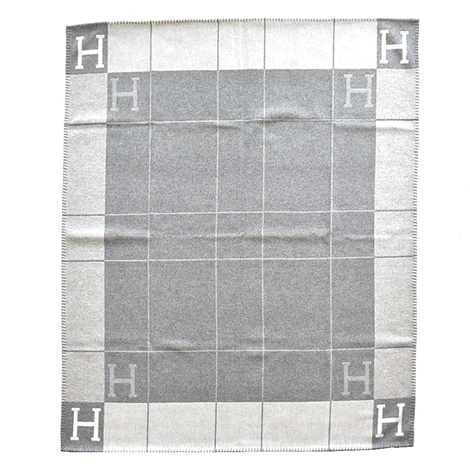 Hermes Wool Cashmere Avalon III Blanket Ecru Gris Clair 1 of 8