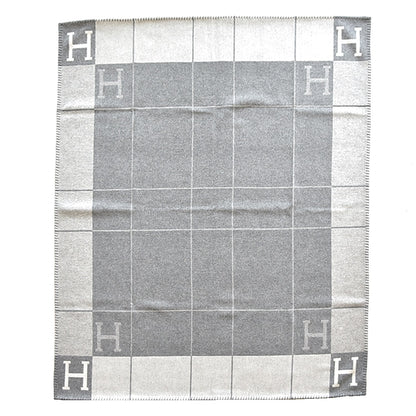 Hermes Wool Cashmere Avalon III Blanket Ecru Gris Clair 1 of 8