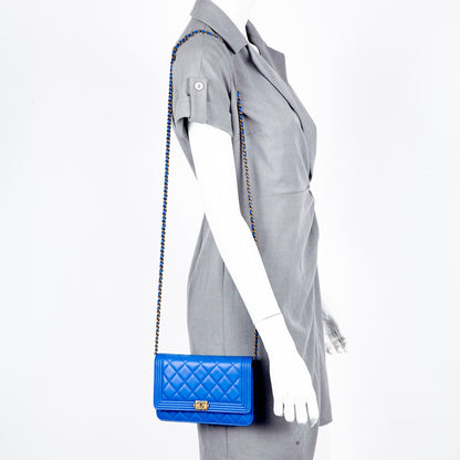 Chanel Lambskin Quilted Boy Wallet On Chain WOC Blue 2 of 9