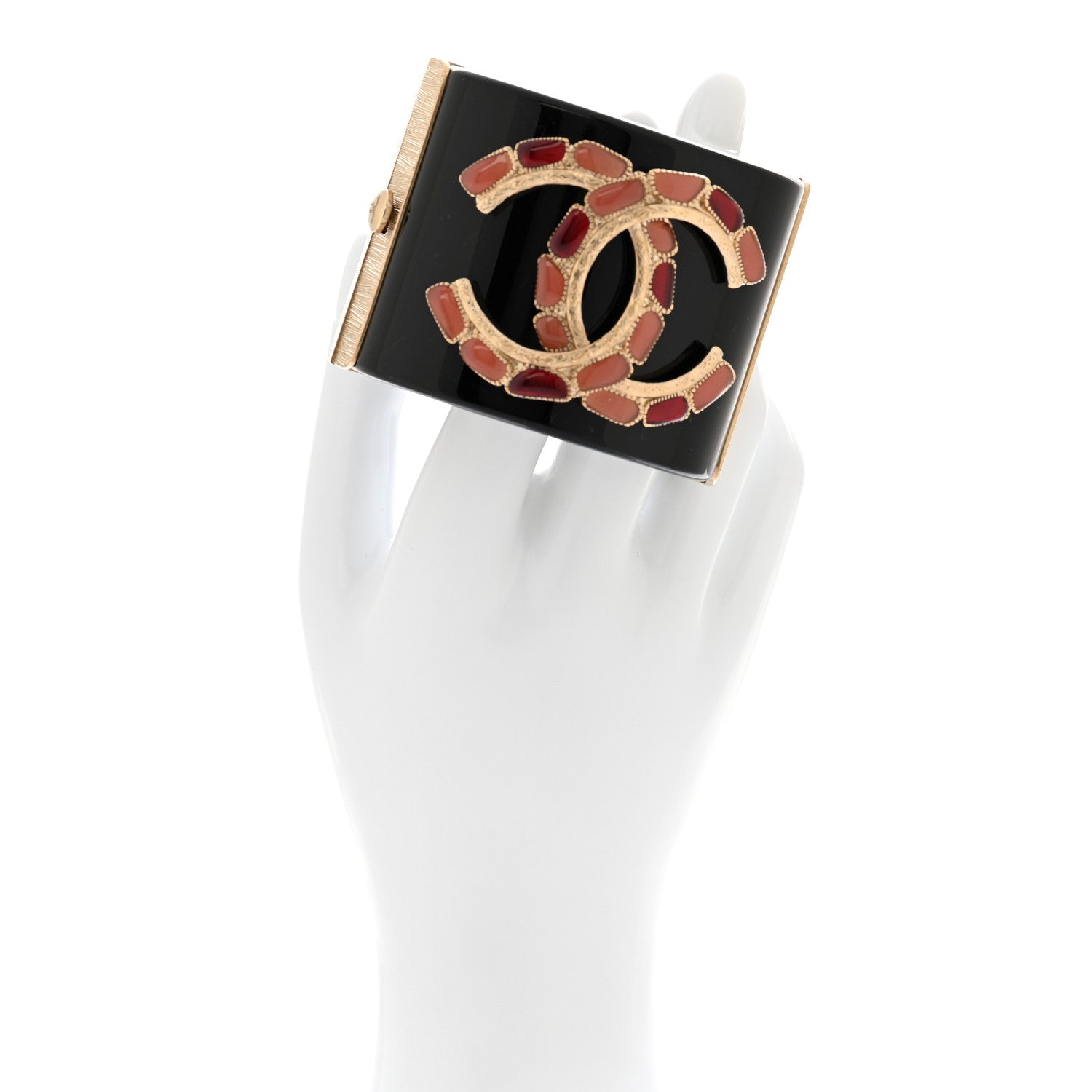 Chanel Resin Gripoix Cabochon CC Cuff Red Black Gold 2 of 7