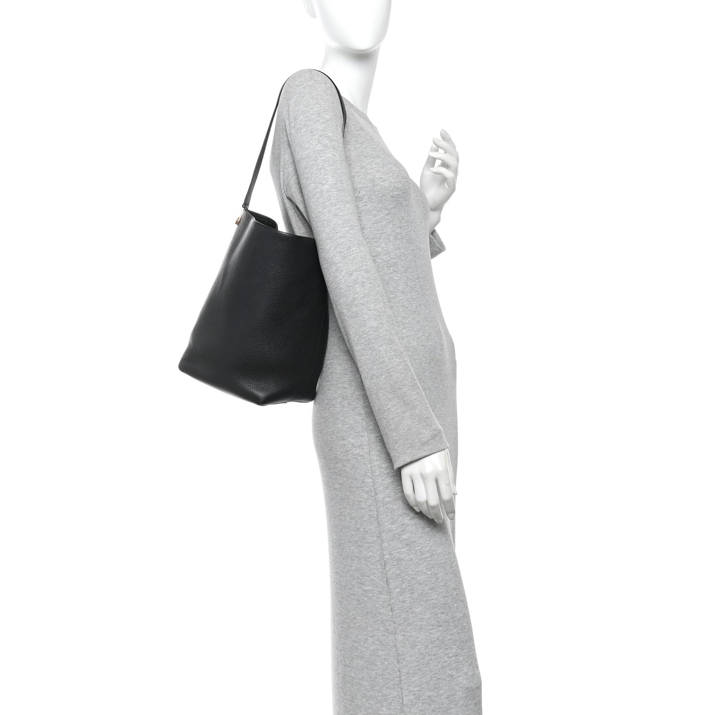 Grained Calfskin Medium N/S Hook Tote Black