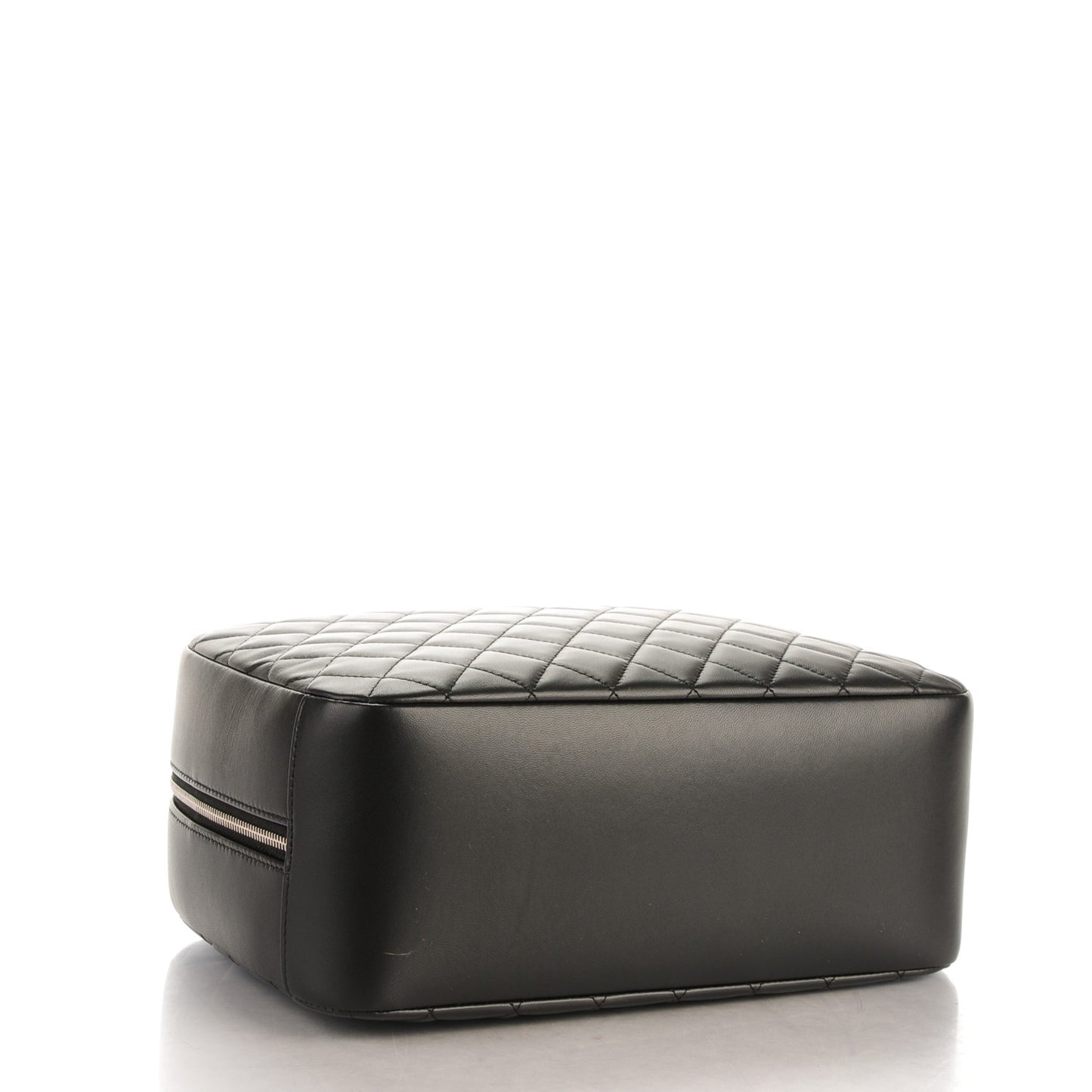 Lambskin Quilted Large Curvy Pouch Cosmetic Case Black