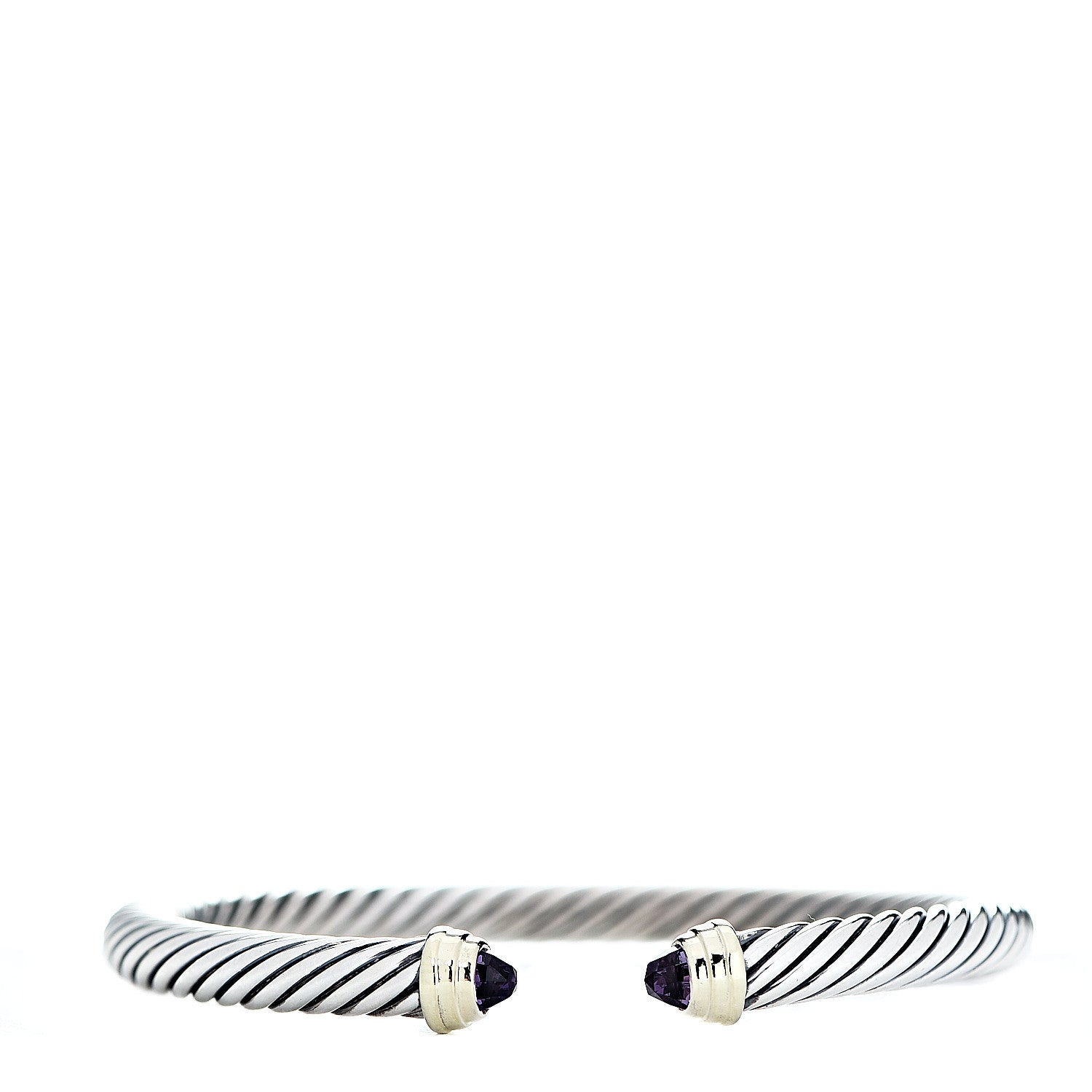 David Yurman Sterling Silver 14K Yellow Gold Amethyst 5mm Cable Classics Petite Color Bracelet 1 of 4