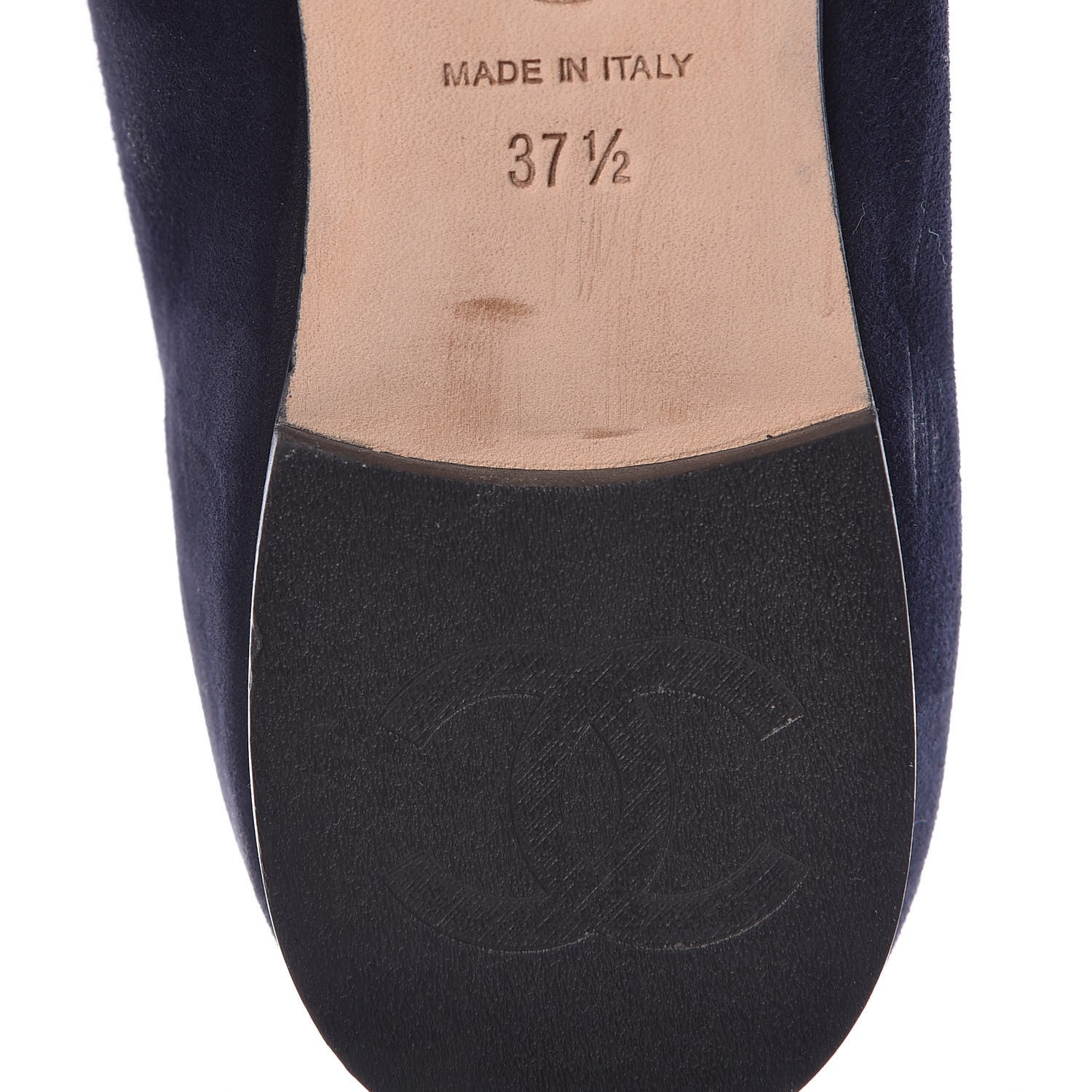 Chanel Kid Suede CC Flats 37.5 Navy 9 of 15