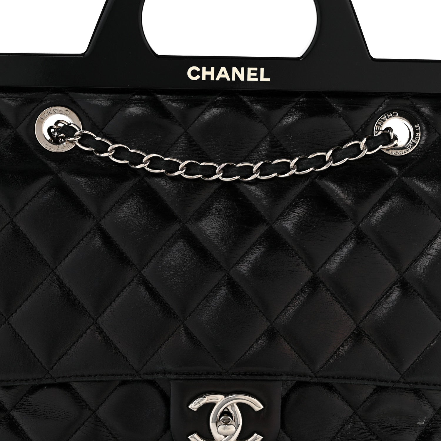 Chanel Glazed Calfskin Quilted Small CC Delivery Tote Black
