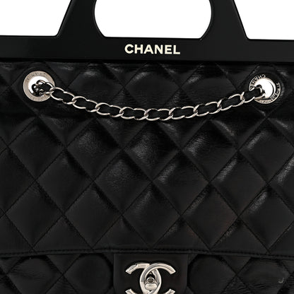 Chanel Glazed Calfskin Quilted Small CC Delivery Tote Black 8 of 15