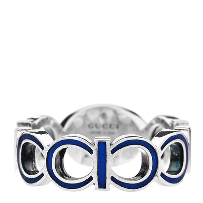 Gucci Sterling Silver Enamel Interlocking G Logo Ring 60 9 Blue 3 of 4