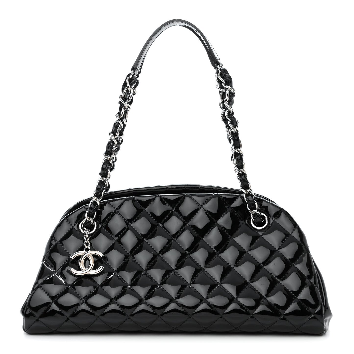 Patent Quilted Medium Just Mademoiselle Bowling Bag Black