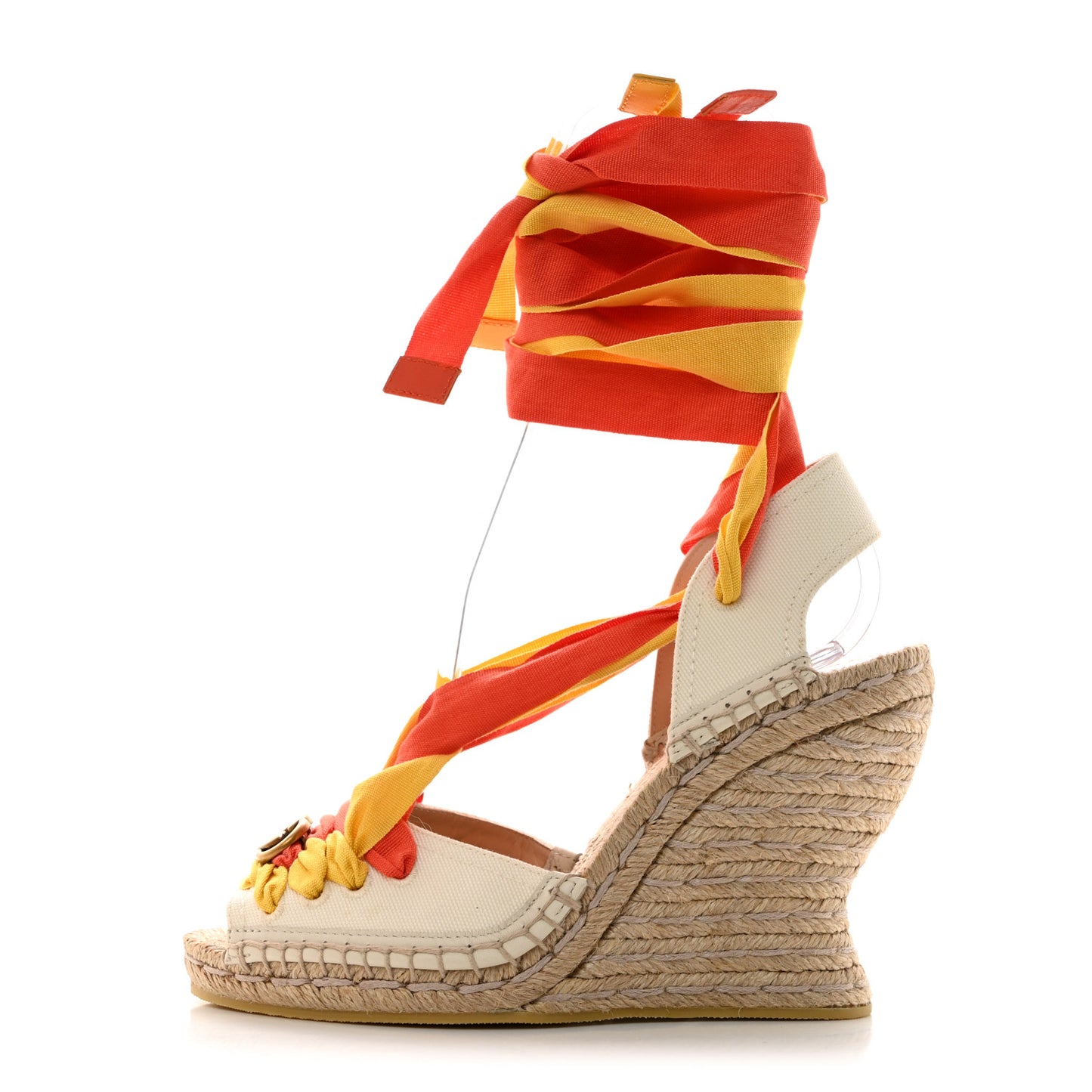 Canvas Ankle Wrap Interlocking G Platform 35/120mm Espadrille Wedges 36 Orange Yellow