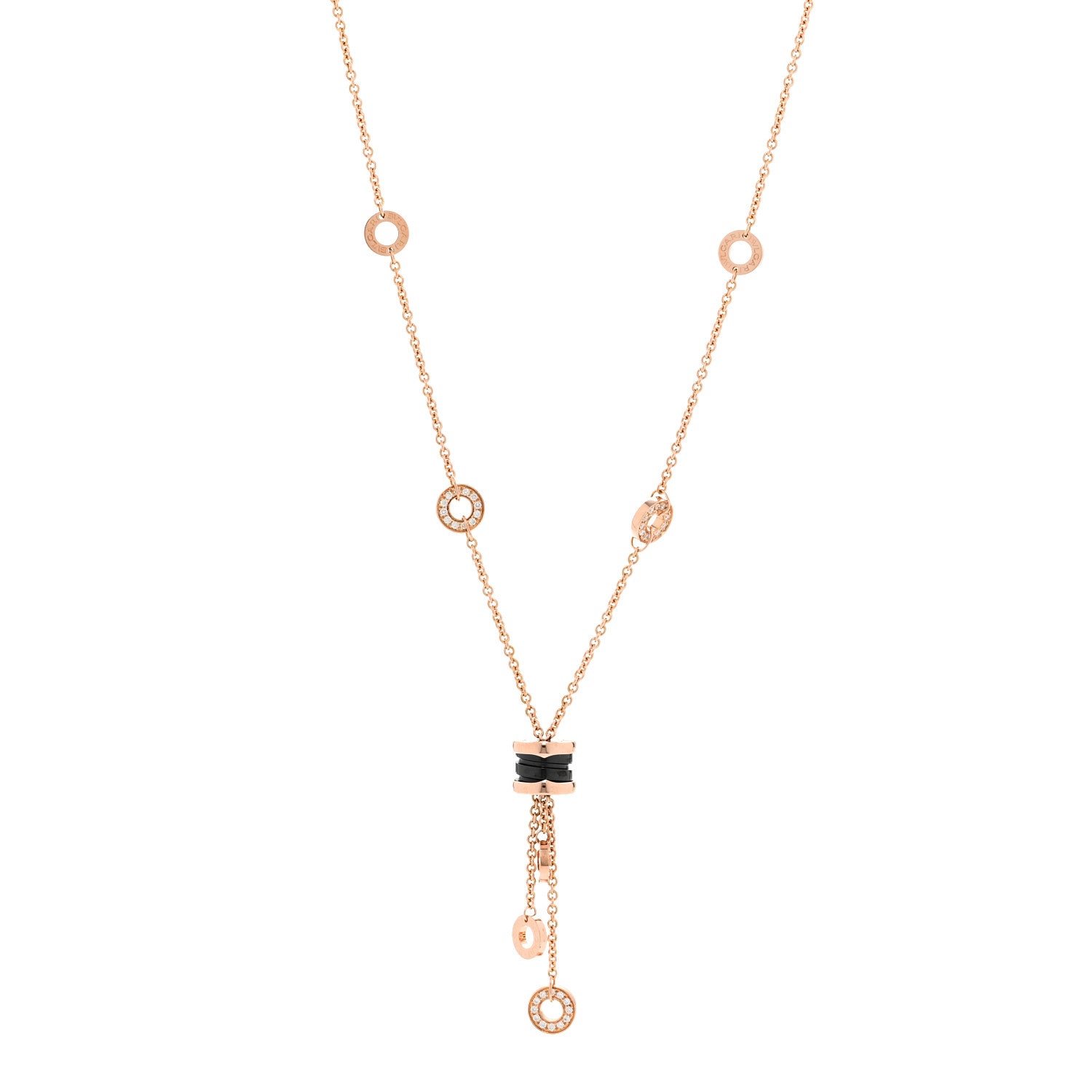 Bulgari 18K Rose Gold Diamond Black Ceramic B.Zero1 Necklace 1 of 4