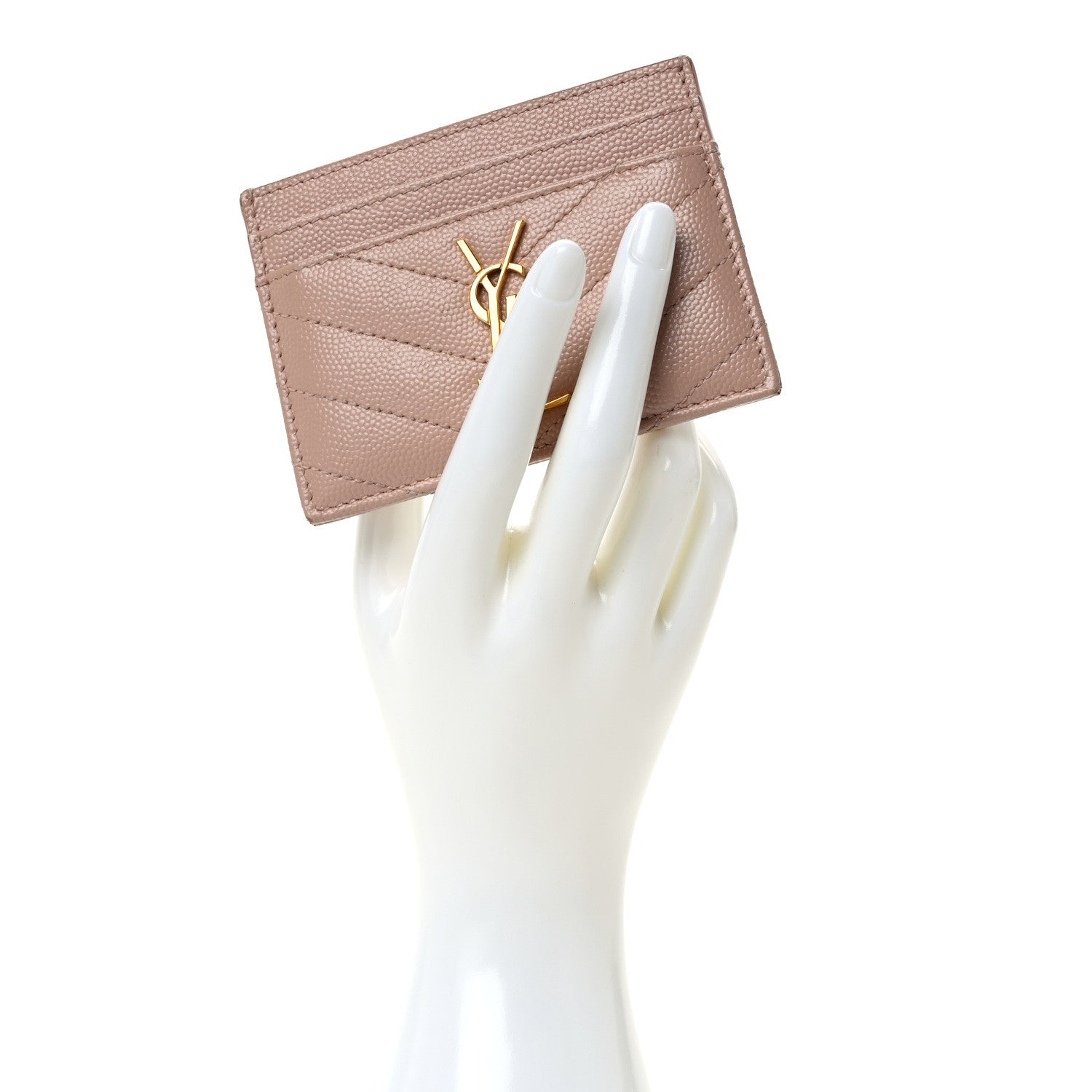 Saint Laurent Grain De Poudre Matelasse Chevron Monogram Credit Card Case Pale Pink 2 of 7