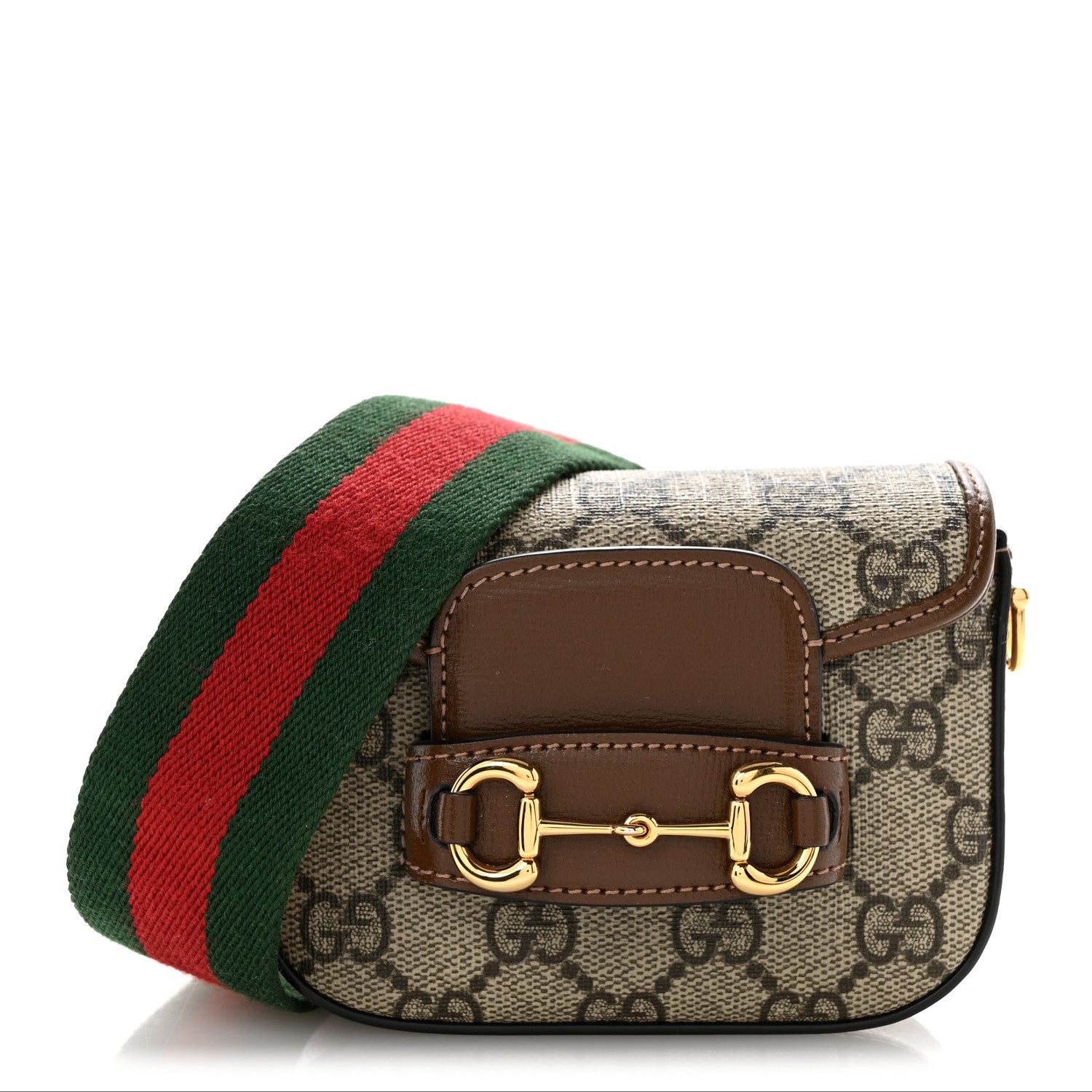 Gucci GG Supreme Monogram Azalea Calfskin Web Horsebit 1955 Wallet On Strap Beige Ebony Brown Sugar 1 of 12