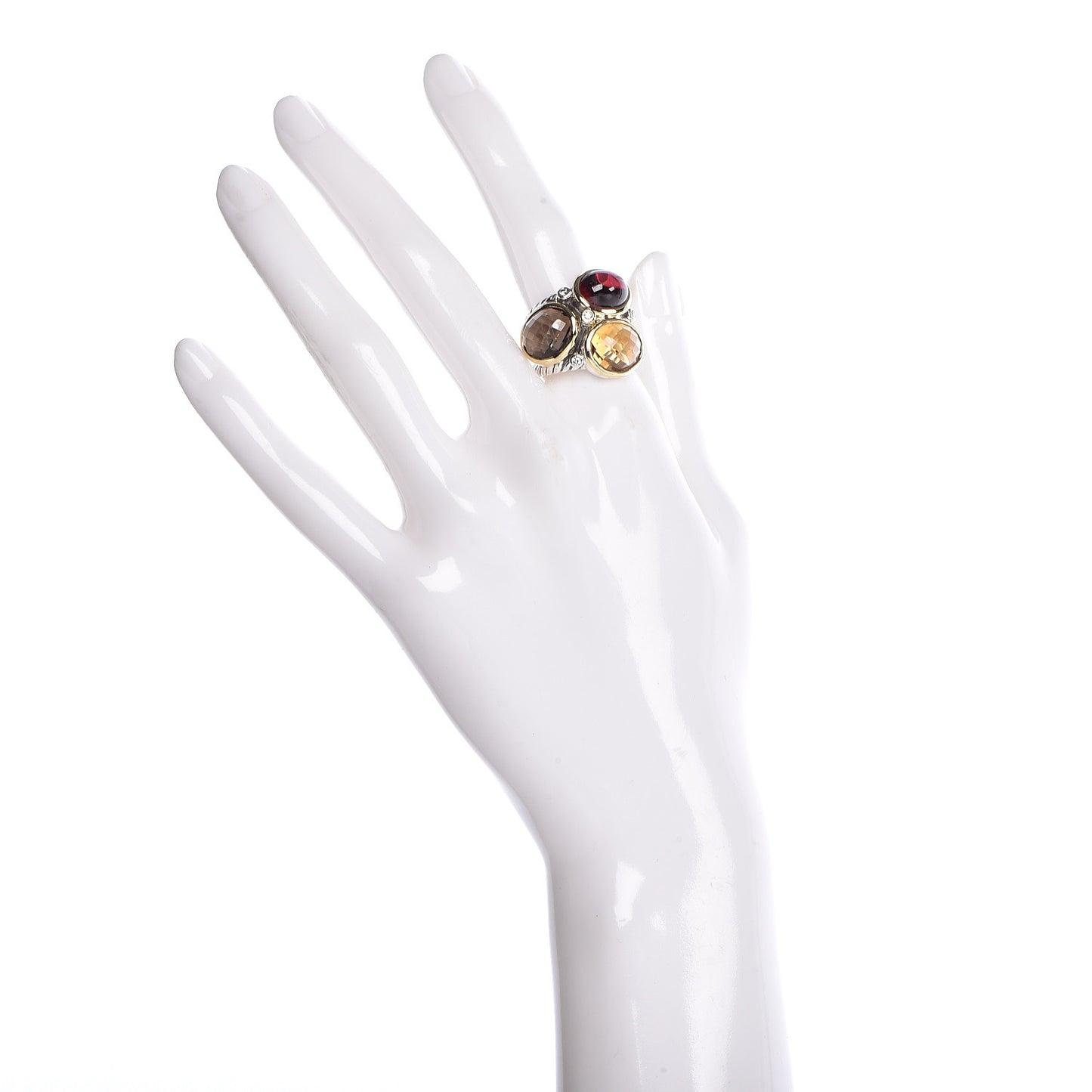 Sterling Silver 18K Yellow Gold Diamond Smoky Quartz Citrine Garnet Mosaic Ring 56 7.5