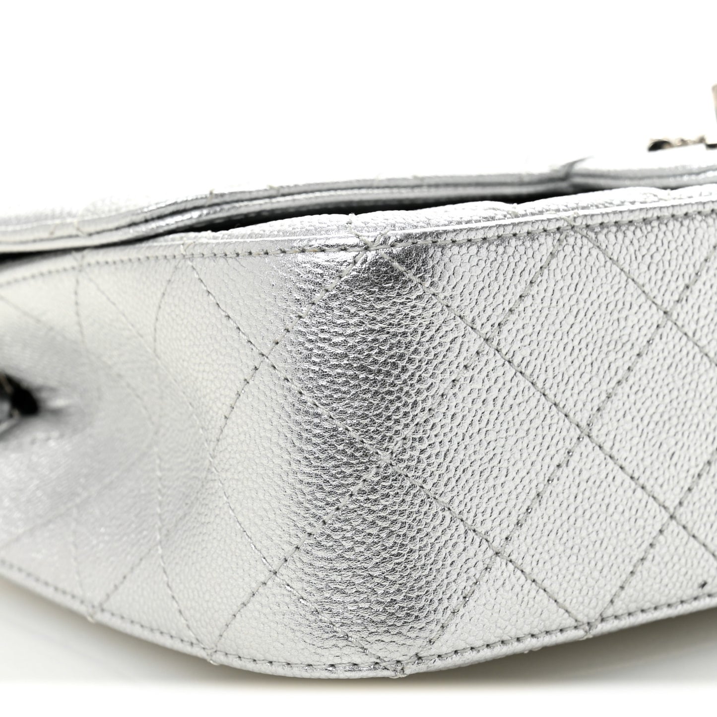 Metallic Caviar Quilted Medium CC Slide Flap Silver Silver