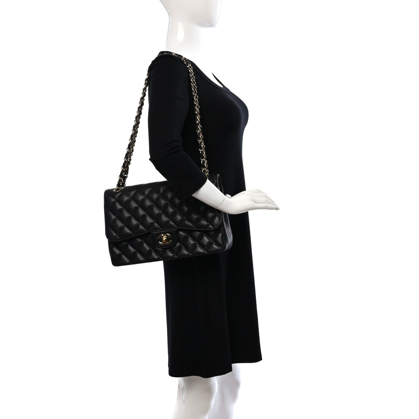Caviar Quilted Jumbo Double Flap Black
