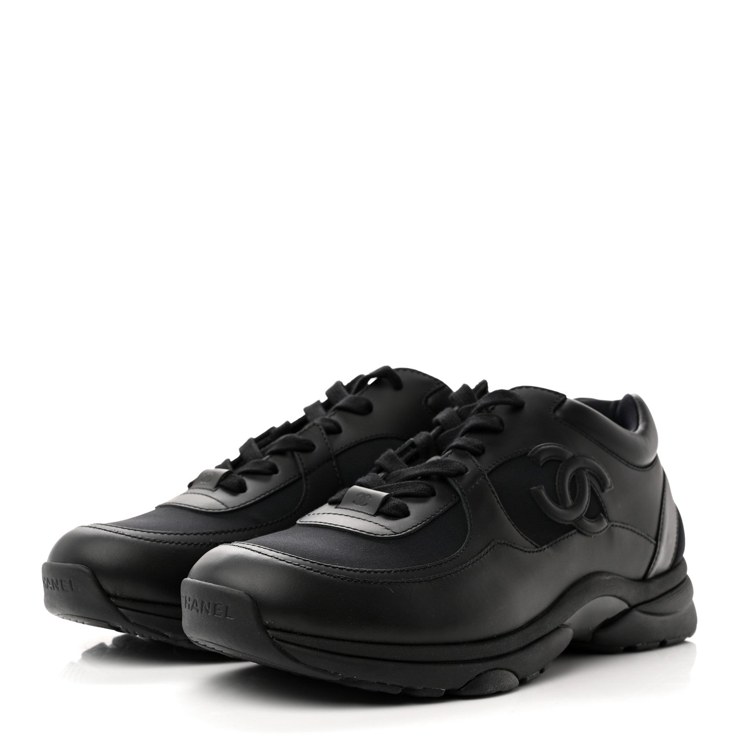 Chanel Fabric Calfskin Suede Mens CC Sneakers 42 Black 3 of 11