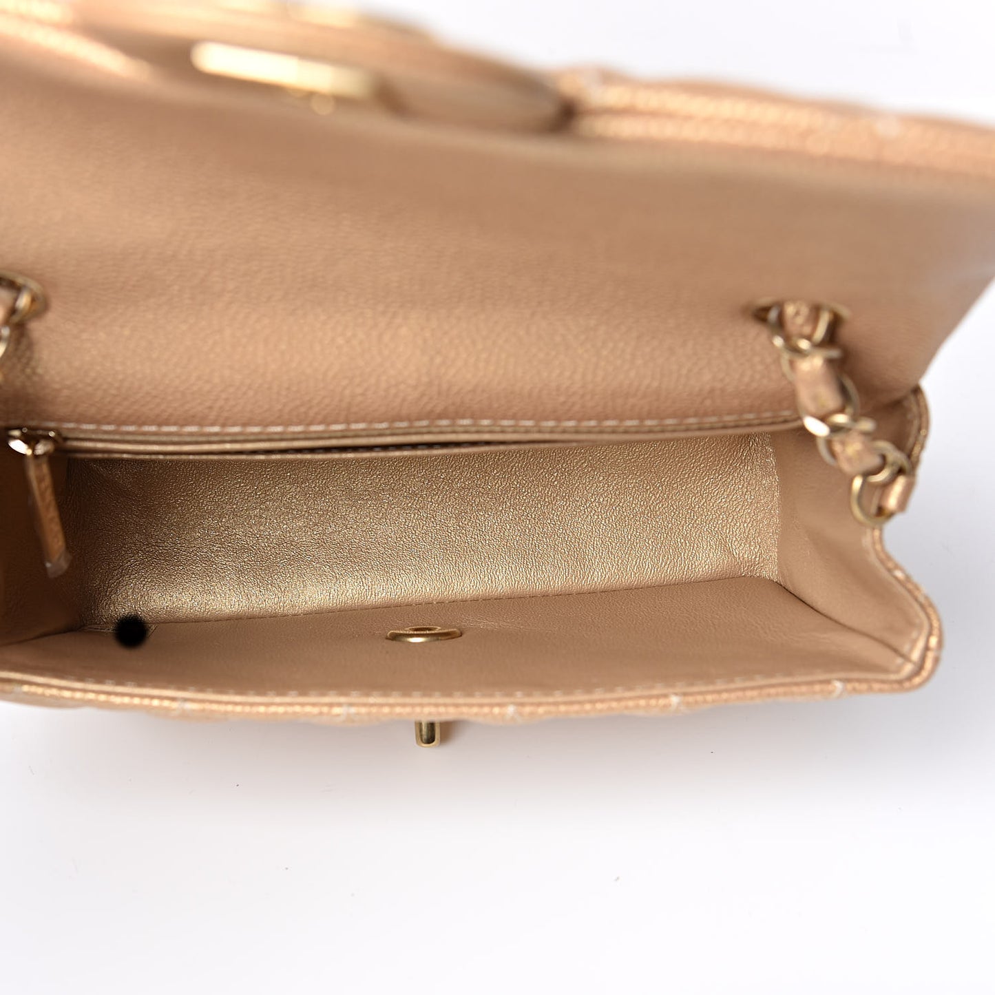 Pearly Caviar Quilted Mini Rectangular Flap Gold
