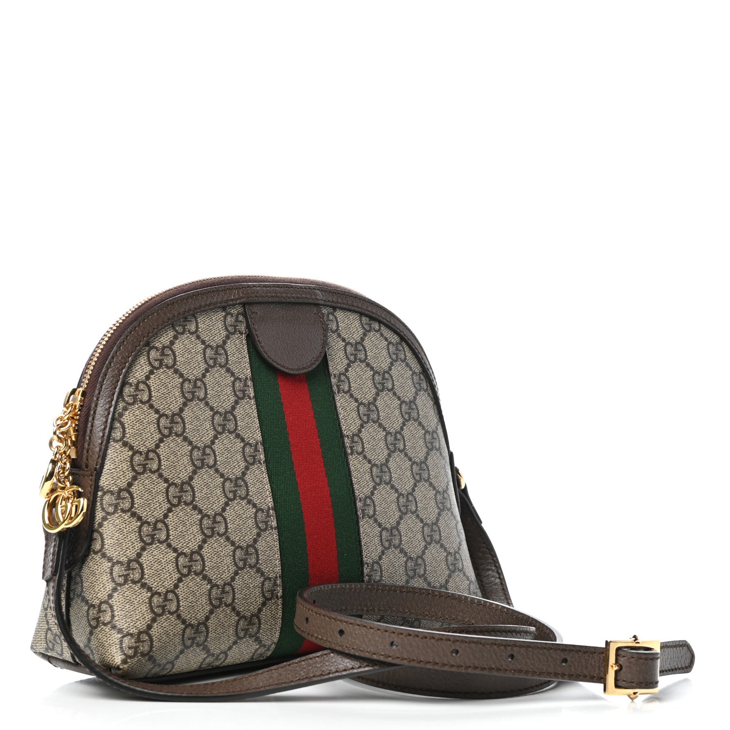 Gucci GG Supreme Monogram Textured Dollar Calfskin Web Small Ophidia Dome Shoulder Bag Beige Ebony New Acero 3 of 9