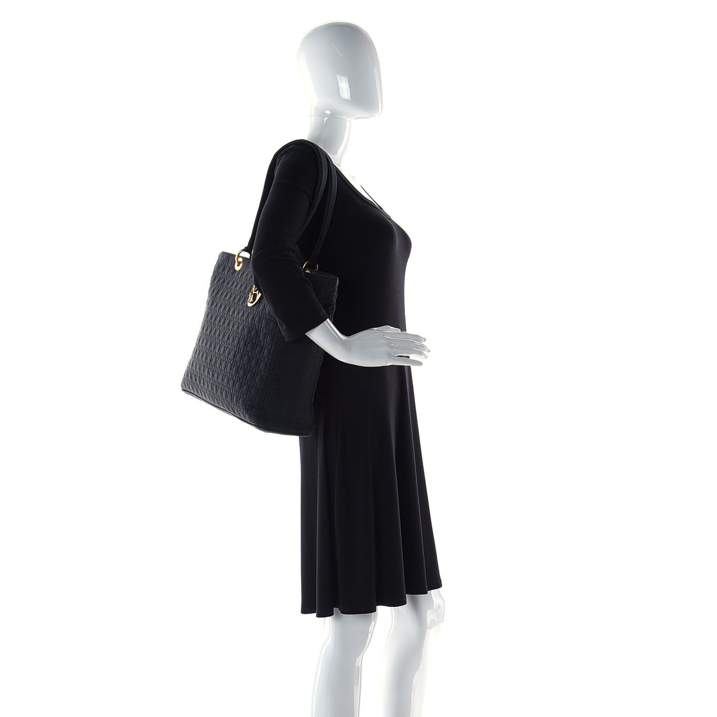 Nylon Cannage Large Lady Dior Tote Black