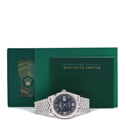 Rolex Stainless Steel 18K White Gold Diamond 36mm Oyster Perpetual Datejust Watch Aubergine Roman 126234 5 of 5