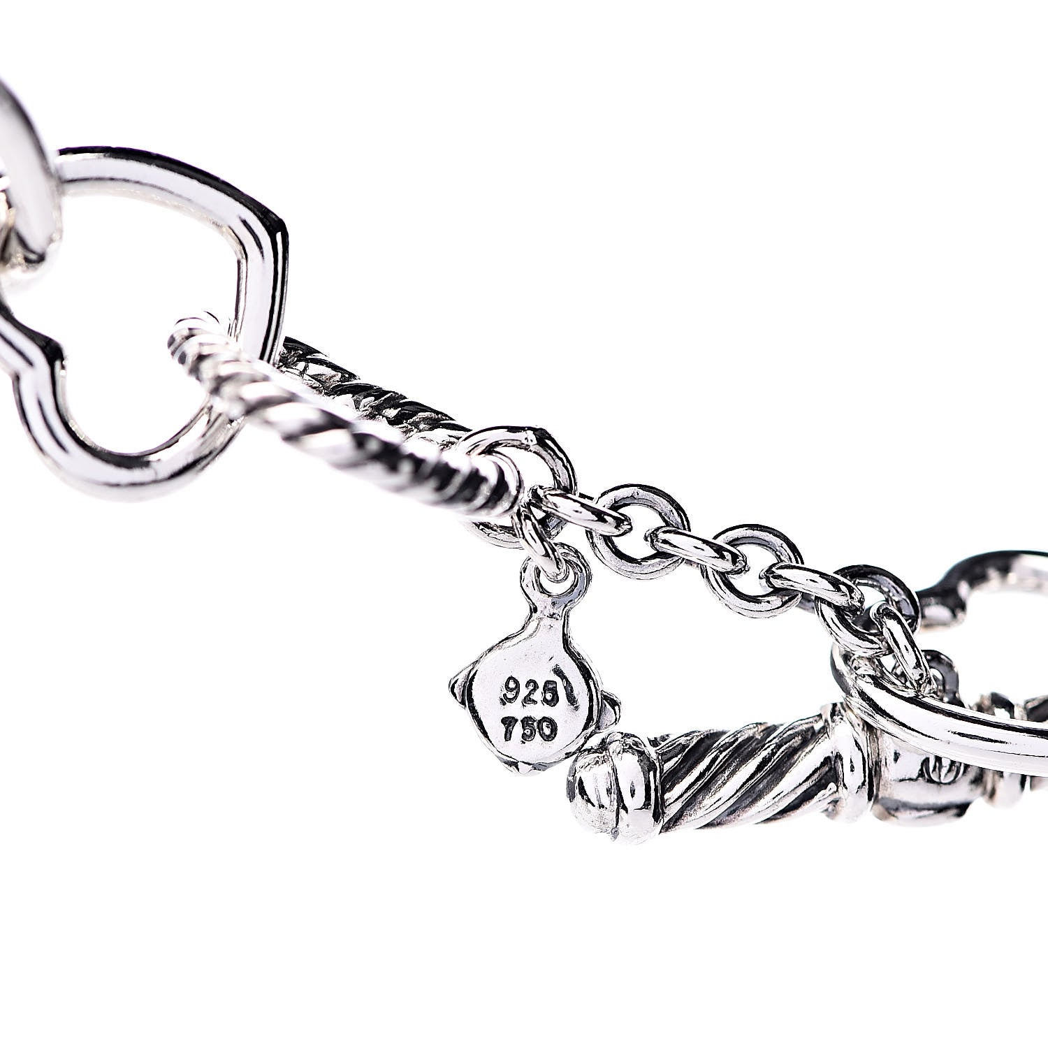 David Yurman Sterling Silver 18K Yellow Gold Cable Heart Link Necklace 6 of 7