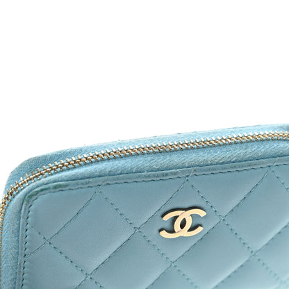 Chanel Lambskin Quilted Zip Around Coin Purse Wallet Light Blue 10 of 12