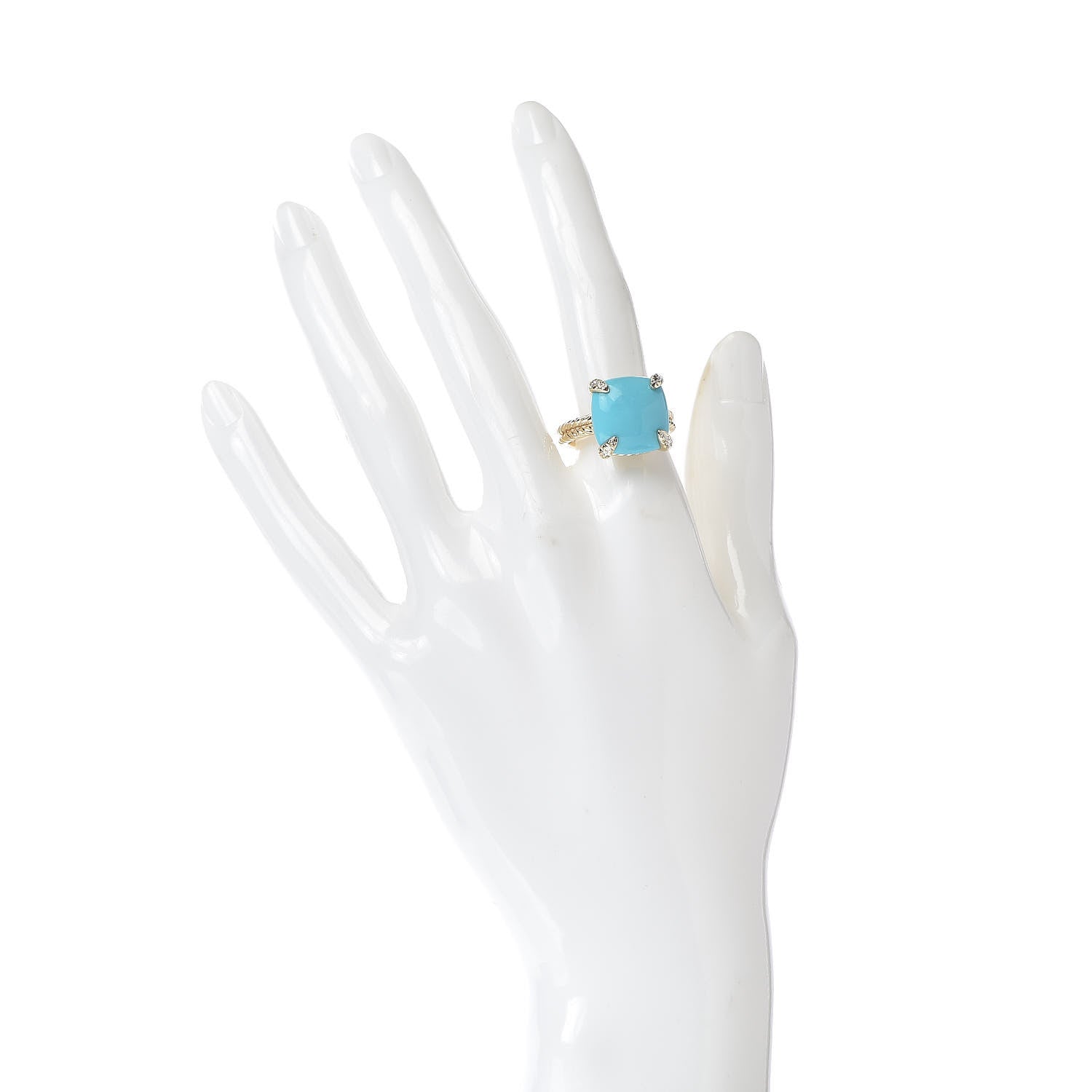 David Yurman 18K Yellow Gold Diamond Turquoise 14mm Chatelaine Ring 54 7 2 of 7