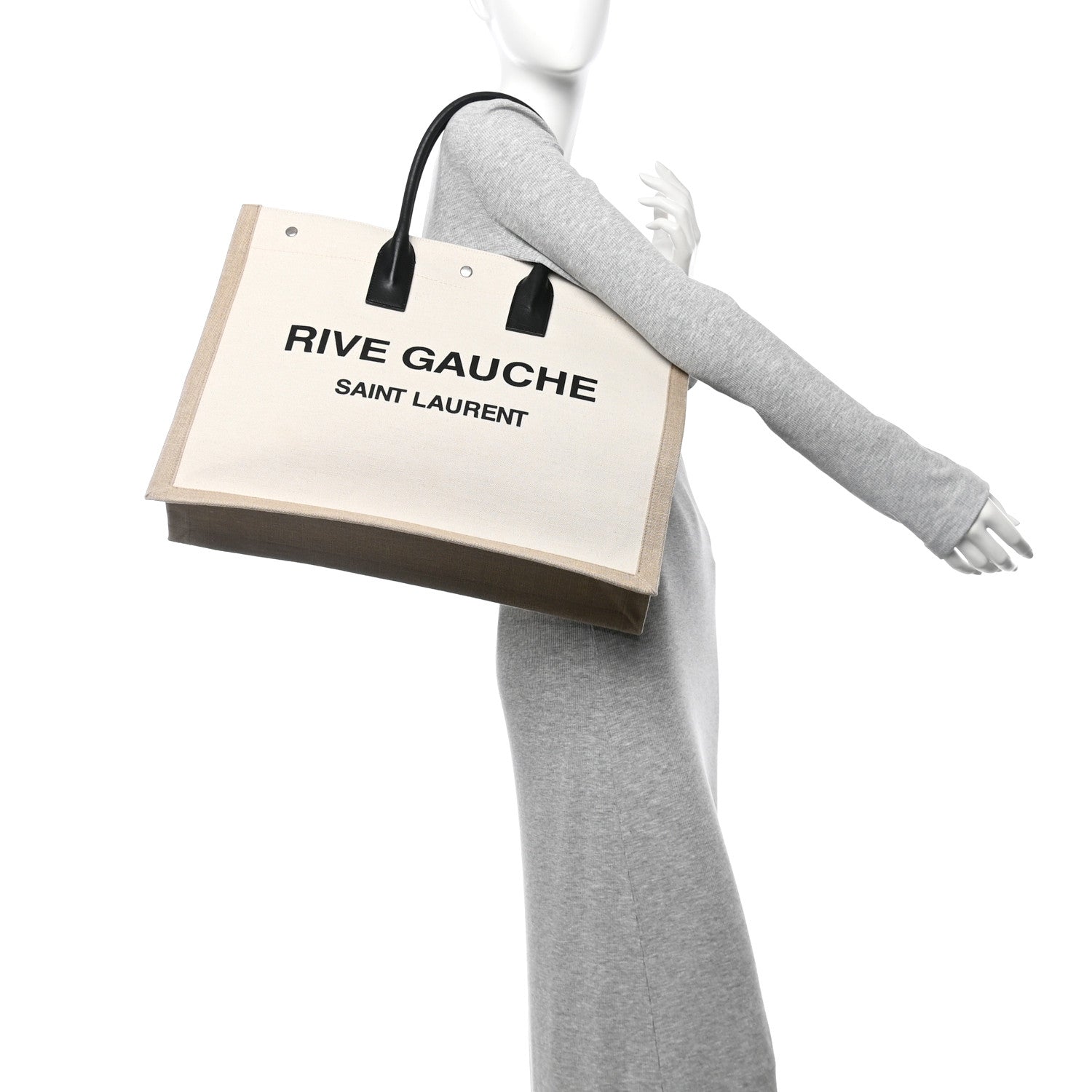 Saint Laurent Linen Calfskin Rive Gauche Tote Optic White 2 of 12