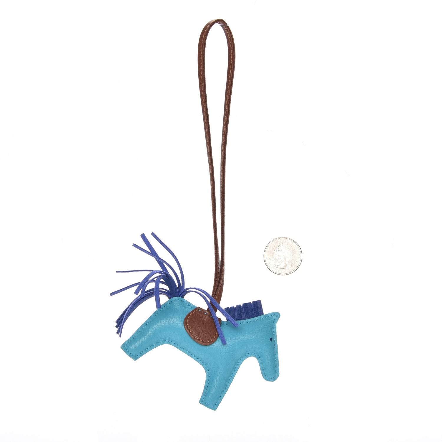 Hermes Milo Lambskin Grigri Rodeo Horse Bag Charm PM Bleu Azteque Bleu Electrique Fauve 2 of 4