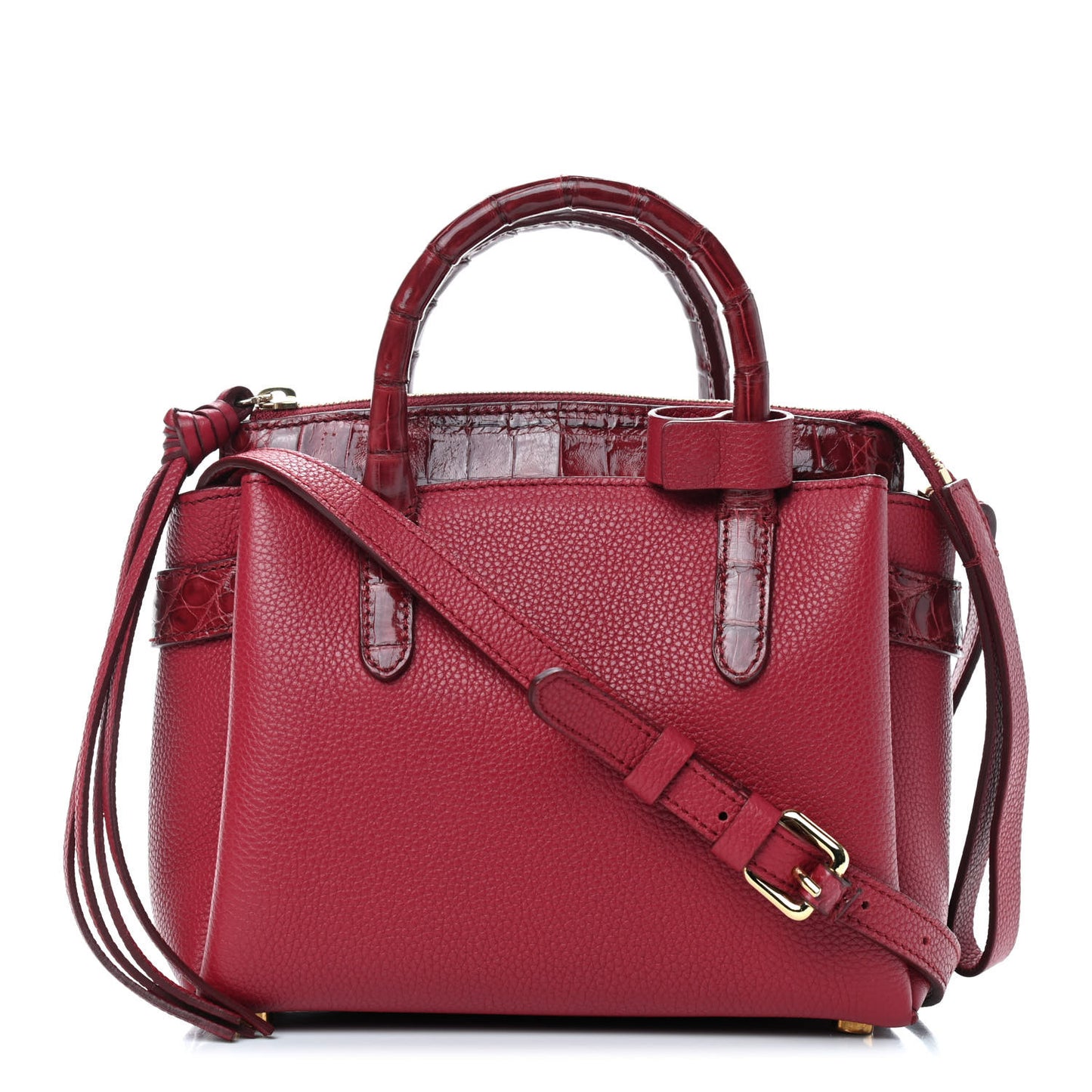 Calfskin Crocodile Mini Cristie Satchel Dark Pink