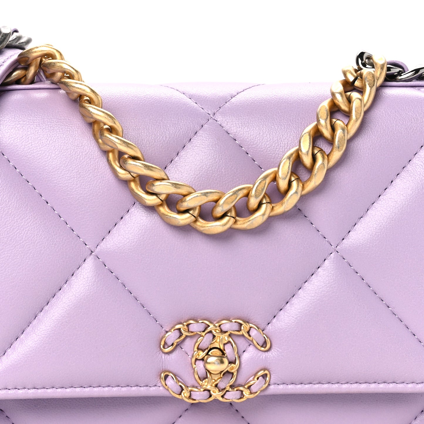 Lambskin Quilted Chanel 19 Wallet On Chain WOC Light Purple