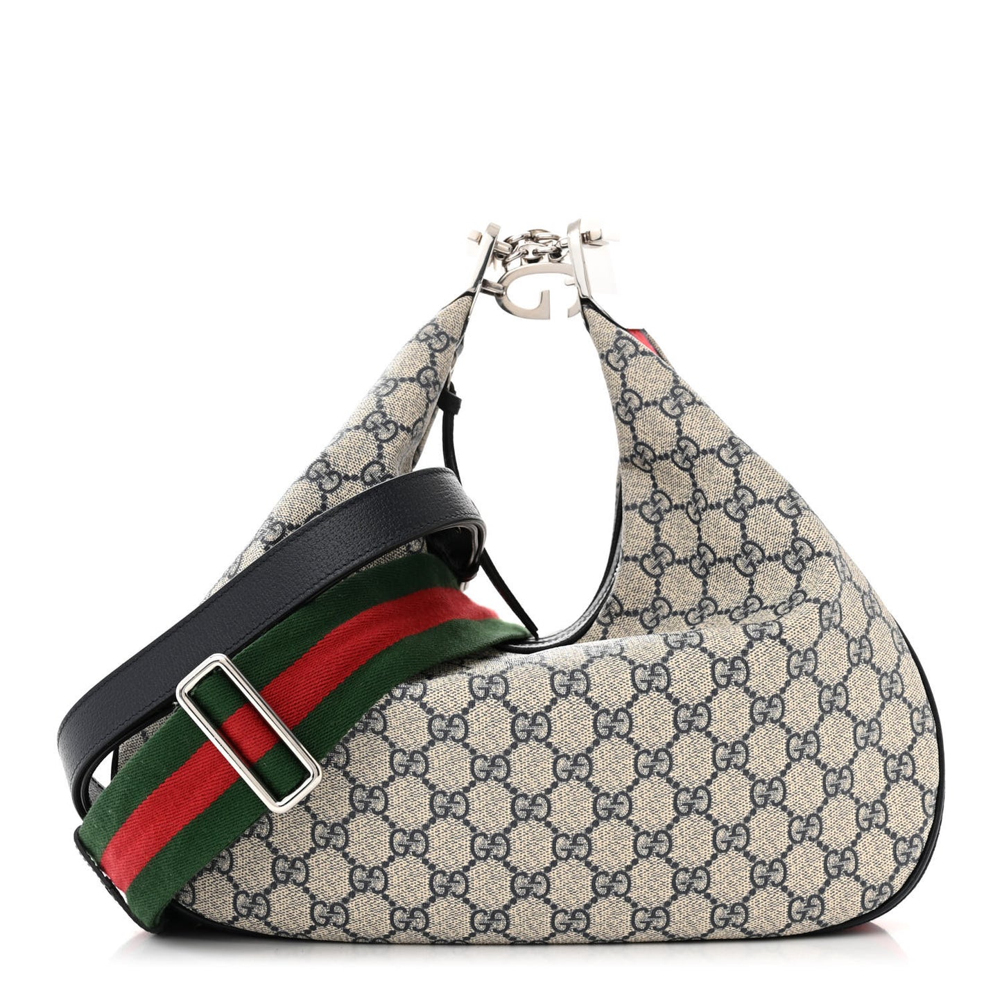 GG Supreme Monogram Textured Calfskin Web Large Attache Shoulder Bag Beige Blue