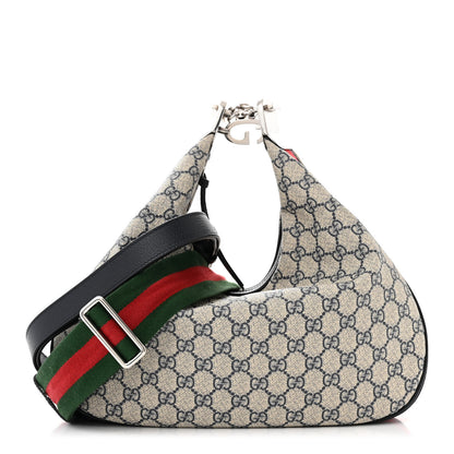 Gucci GG Supreme Monogram Textured Calfskin Web Large Attache Shoulder Bag Beige Blue 1 of 11