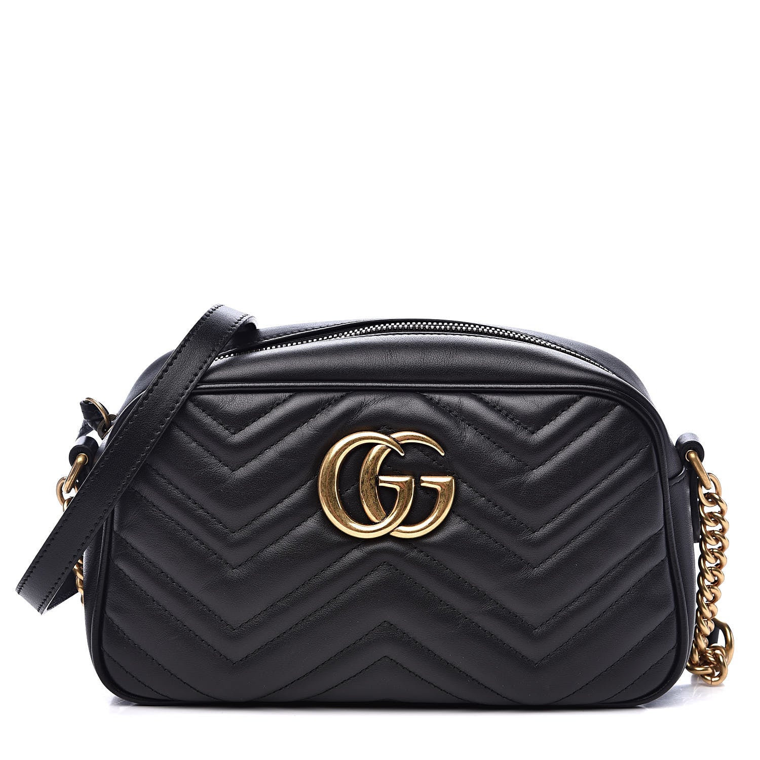 Gucci Calfskin Matelasse Small GG Marmont Chain Shoulder Bag Black 1 of 10