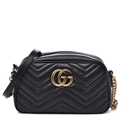 Gucci Calfskin Matelasse Small GG Marmont Chain Shoulder Bag Black 1 of 10