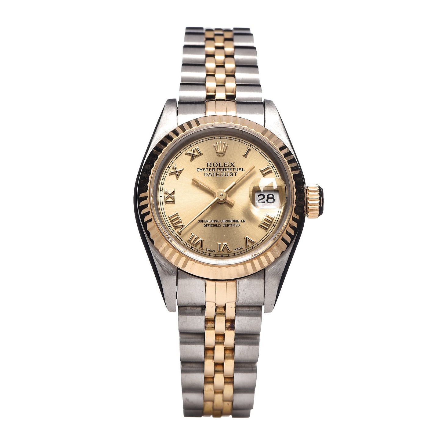 Stainless Steel 18K Yellow Gold 26mm Oyster Perpetual Datejust Watch Champagne Roman 69173