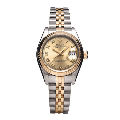 Rolex Stainless Steel 18K Yellow Gold 26mm Oyster Perpetual Datejust Watch Champagne Roman 69173 1 of 8