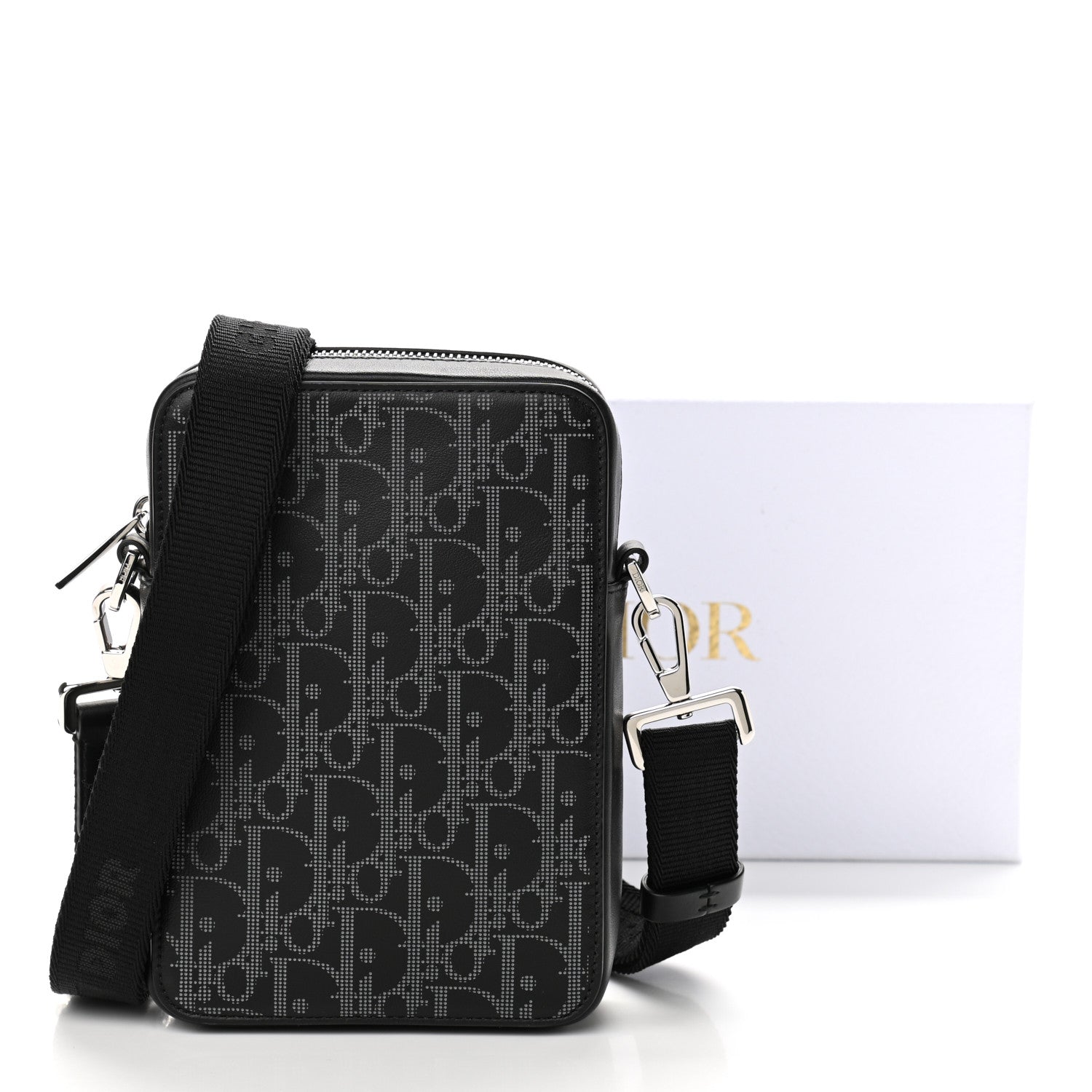 Christian Dior Calfskin Oblique Galaxy Perforated World Tour Messenger Pouch Black 11 of 11