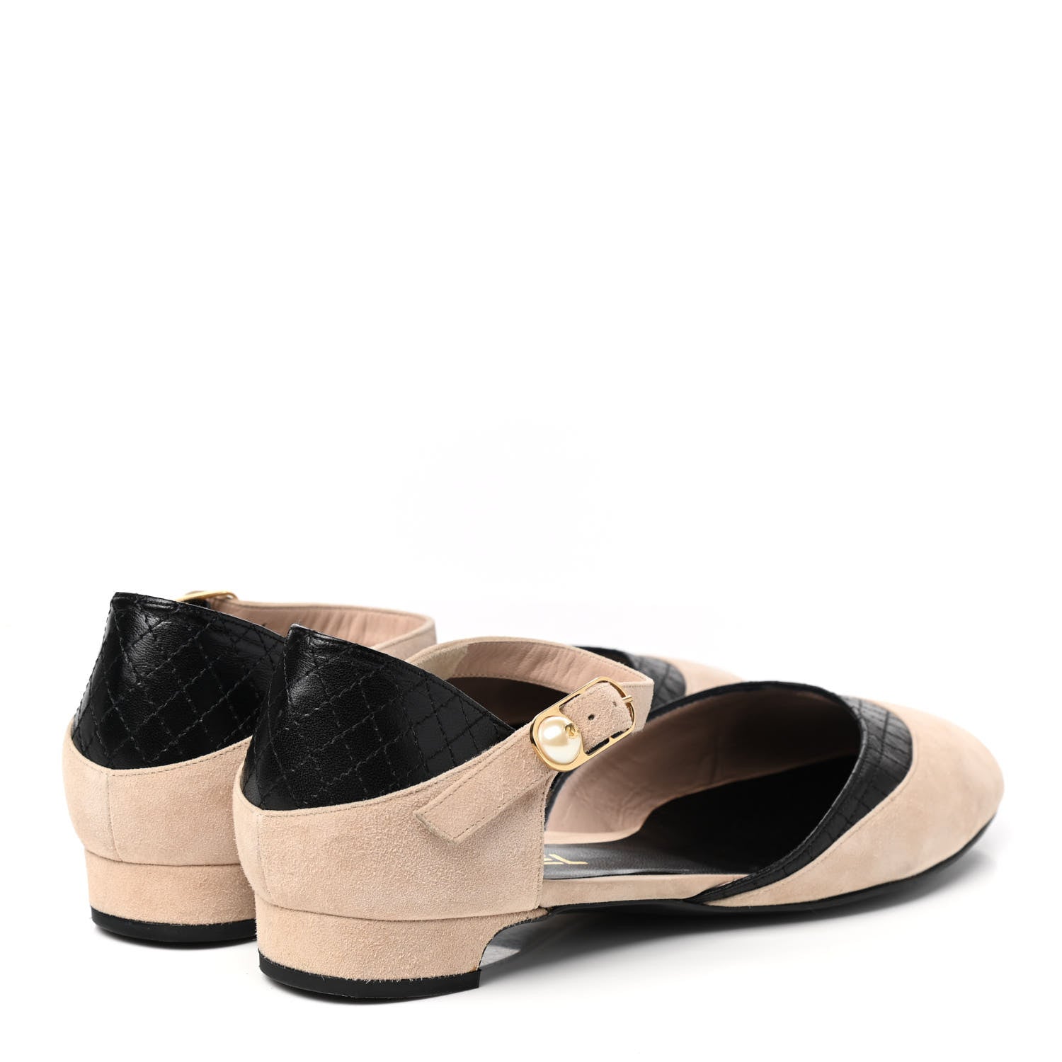 Chanel Lambskin Suede Ankle Strap Flats 39 Beige Black 4 of 9