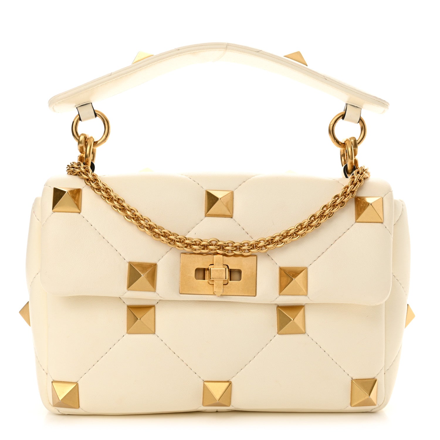 Valentino Garavani Nappa Medium Roman Stud Shoulder Bag Ivory 1 of 11