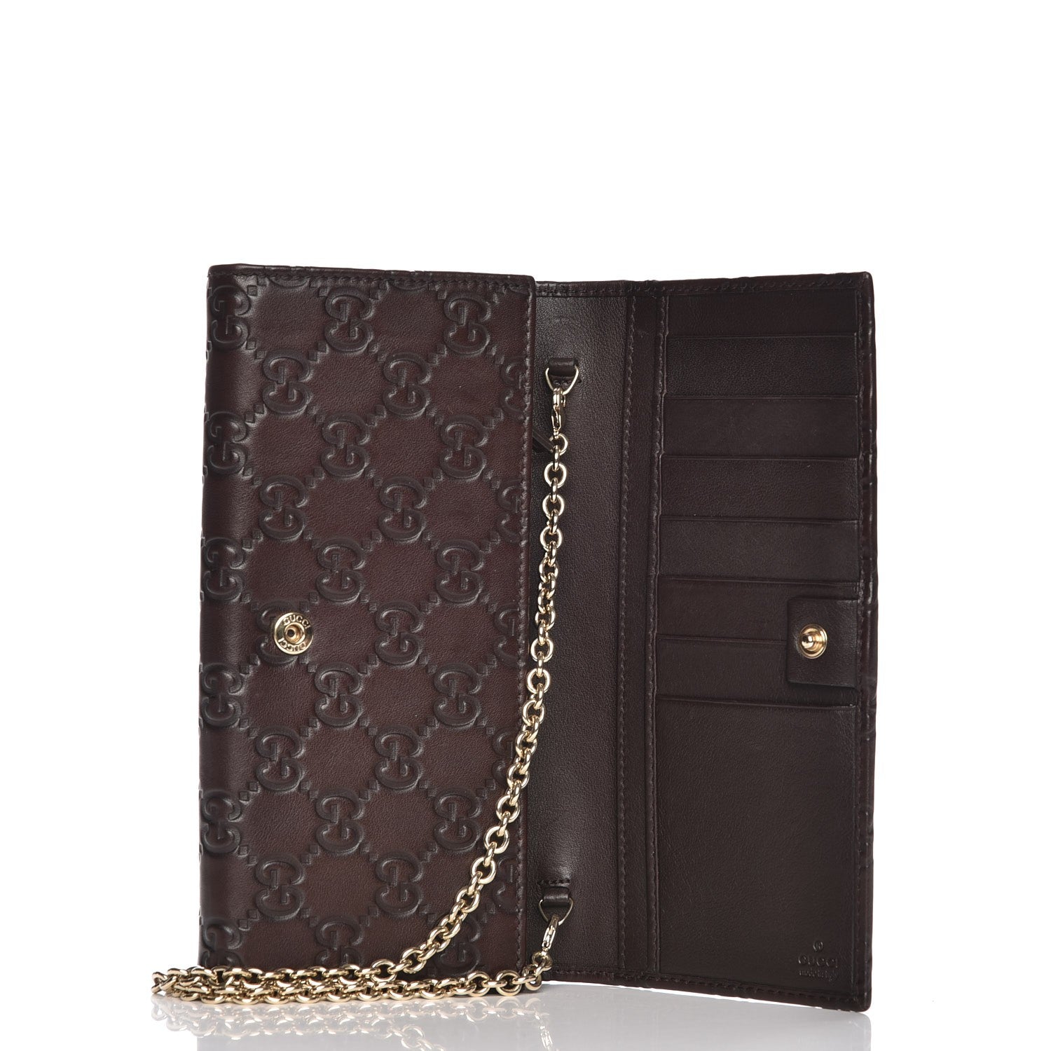 Gucci Guccissima Margaux Calfskin Metal Bar Chain Wallet Chocolate 5 of 9