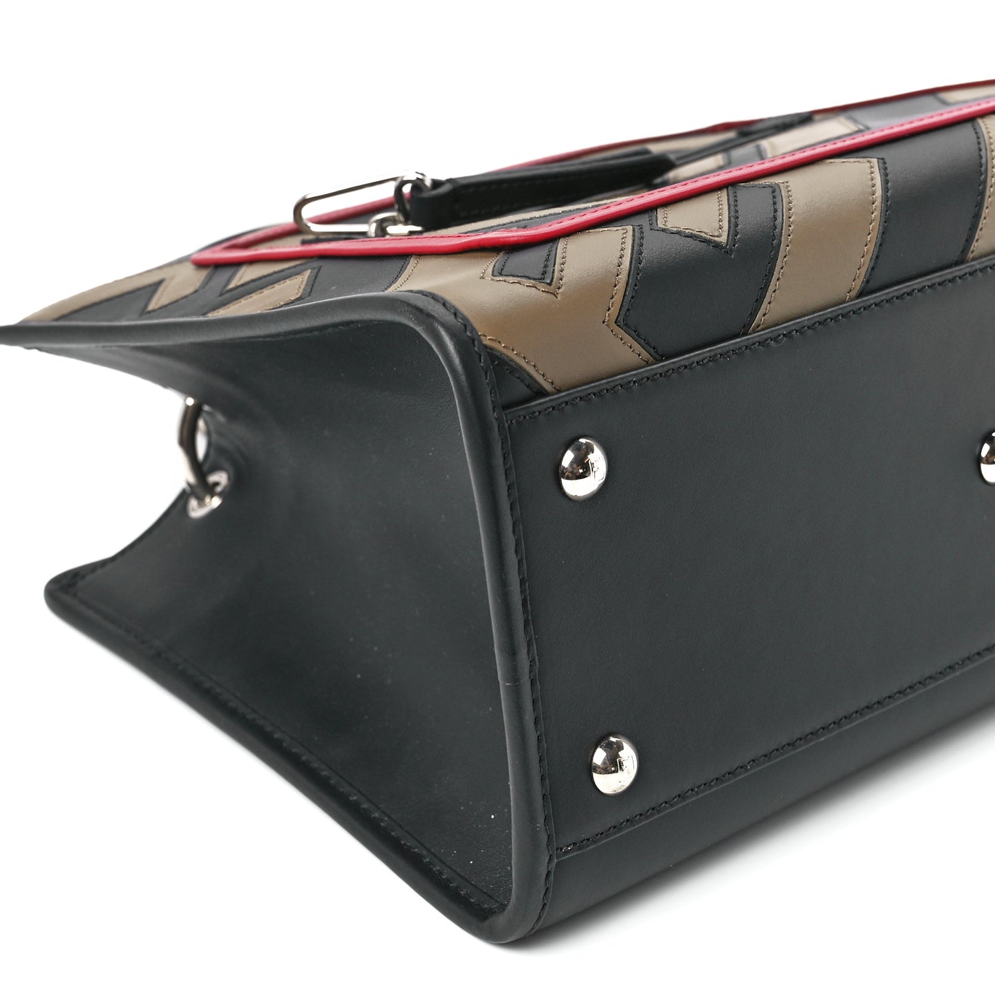 Vitello Century F is Fendi FF Diagonal Inlay Small Runaway Satchel Fango Black Fragola