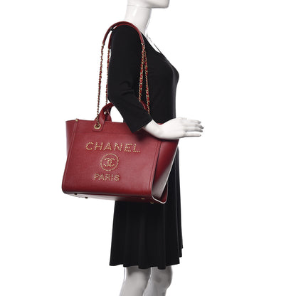 Chanel Caviar Small Studded Deauville Tote Red 2 of 9
