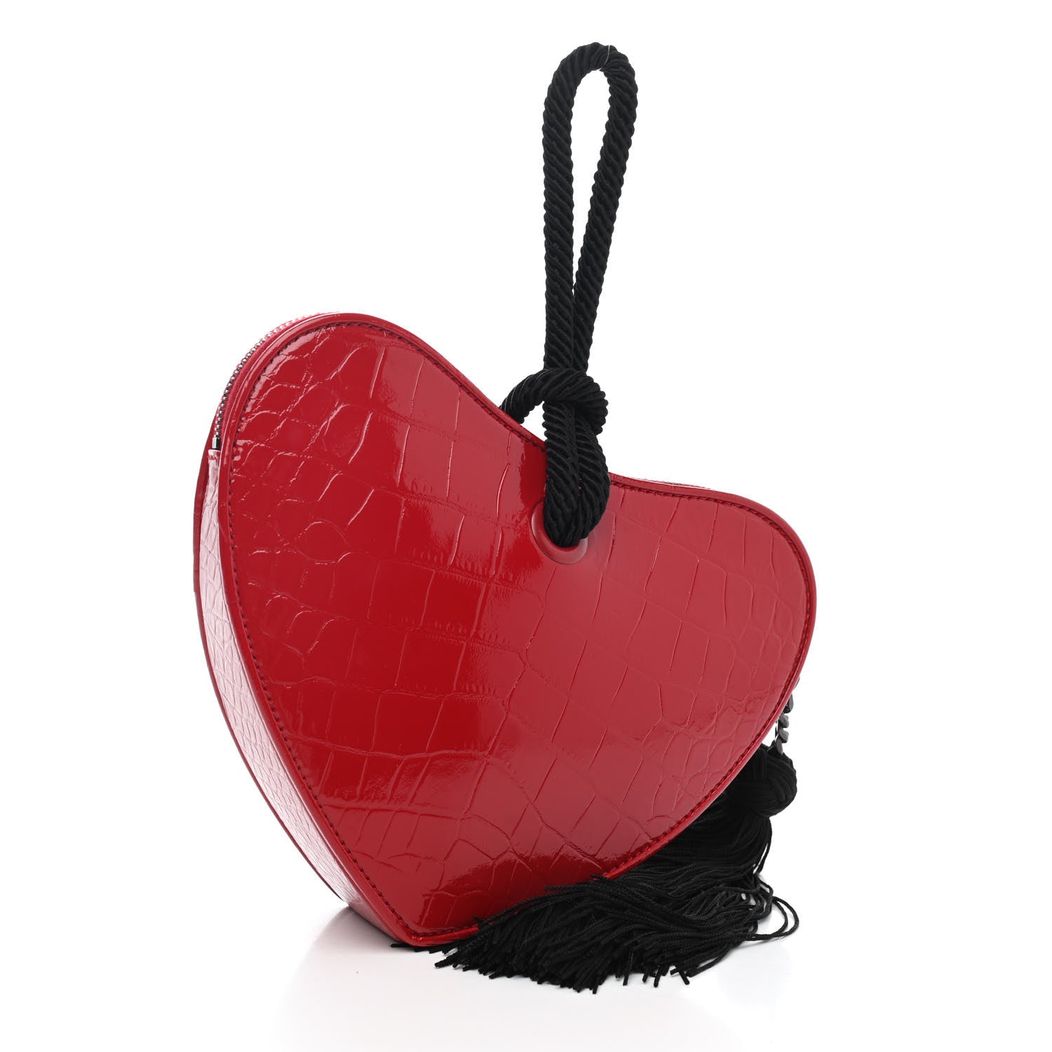 Saint Laurent Patent Crocodile Embossed Sac Coeur Heart Shaped Clutch Red 2 of 4